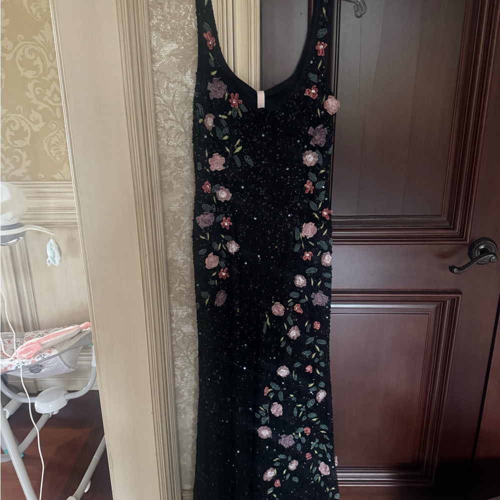 Mac Duggal Black Floral Beaded Dress